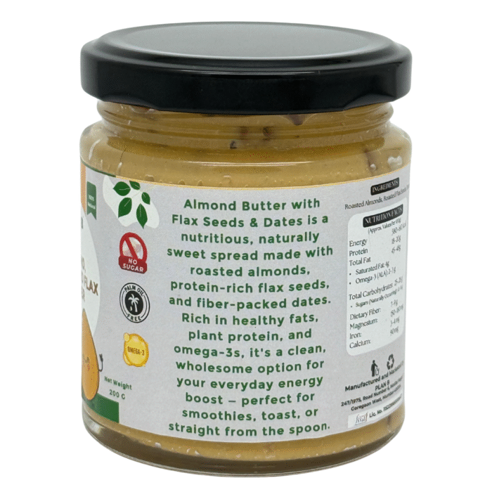 ALMOND BUTTER WITH FLAX SEEDS & DATES, 200G , Nutritious. Naturally Sweet. Omega-Boosted. - Image 2