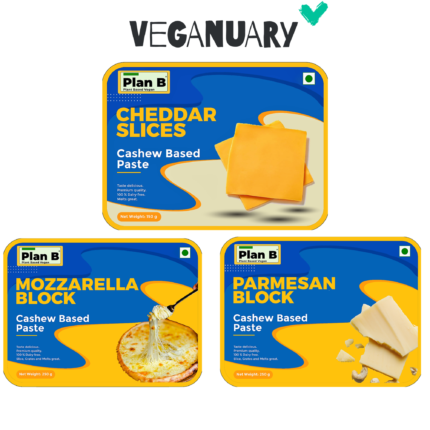 Plan B Veganuary Combo, Mozzarella Block + Cheddar Block + Cheddar slice