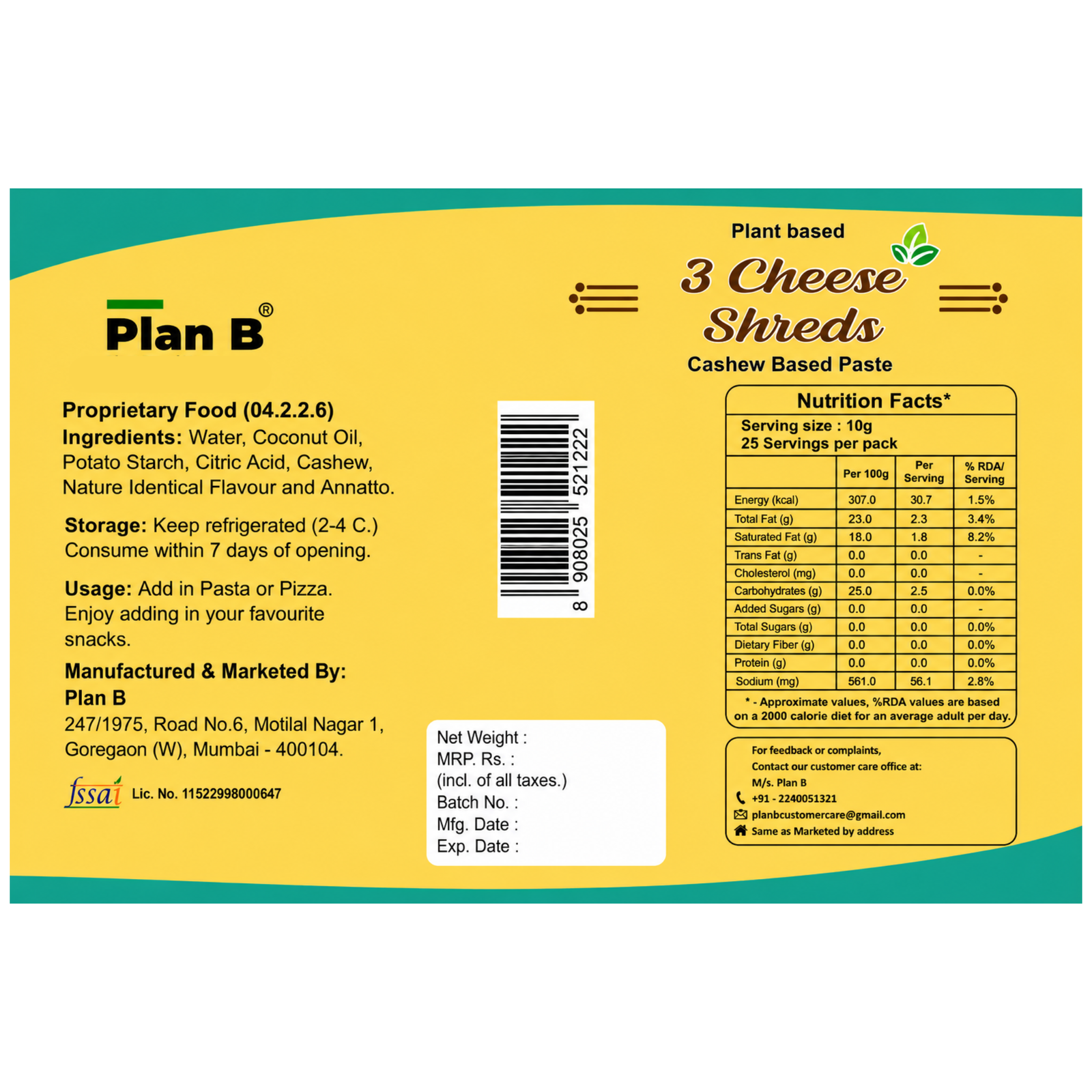 Plant Based Cheese 3 cheese Shreds, 200g (Cashew based cheese for a healthier you) HSN - 04069000 - Image 6