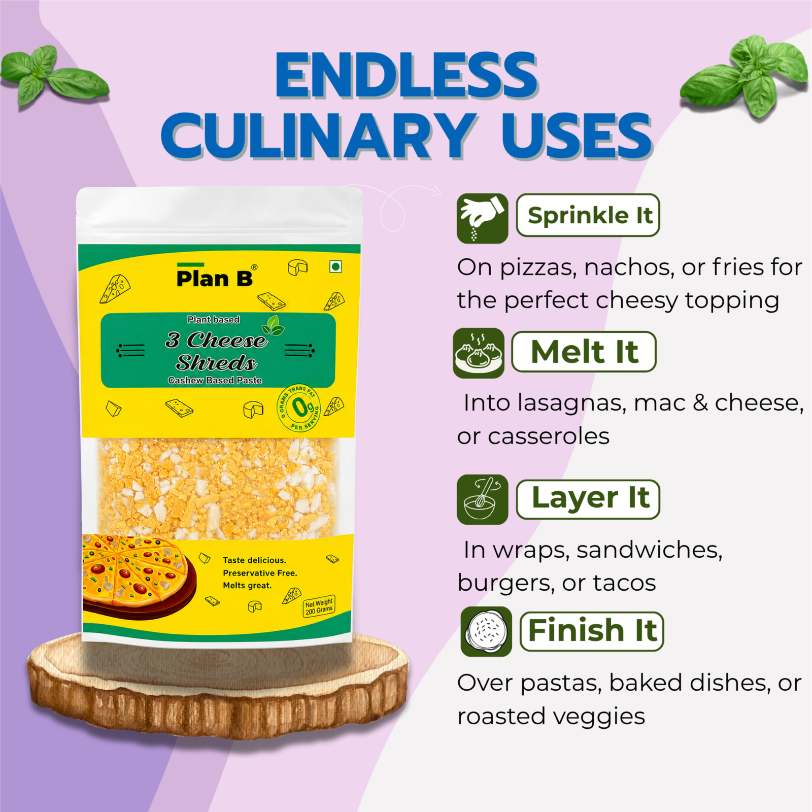 Plant Based Cheese 3 cheese Shreds, 200g (Cashew based cheese for a healthier you) HSN - 04069000 - Image 7